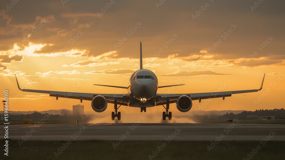 Obraz premium Passenger Jet Arrival, Evening Sky