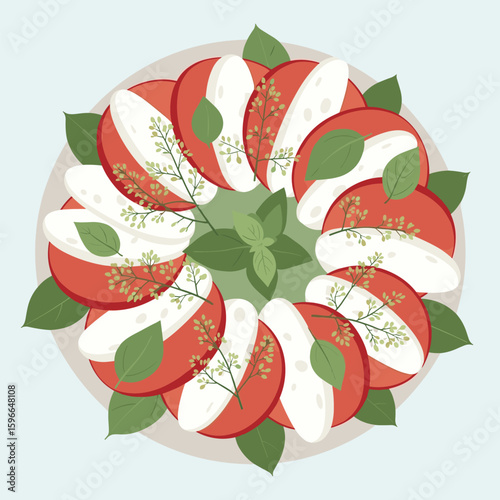 A beautifully arranged caprese salad showcasing fresh tomatoes mozzarella and fragrant basil leaves