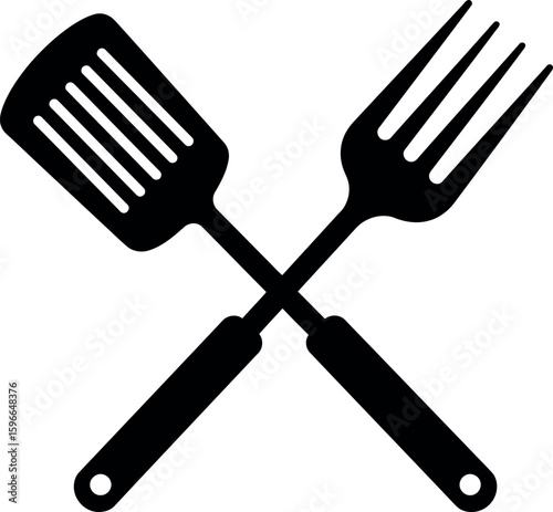 Crossed bbq spatula and fork silhouette