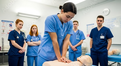 Medical Professionals Practicing CPR on a Dummy, Ensuring Preparedness for Cardiac Emergencies