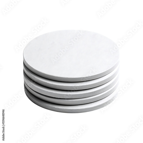 Stack of White Round Coasters Isolated blank