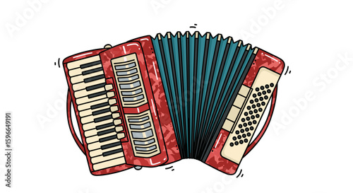 Red accordion musical instrument in a playful style representing Oktoberfest  