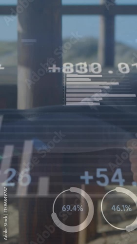 Animation of digital data processing over caucasian surfer