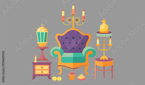 Fun birthday party illustration with sweet cake and festive candle decorations
