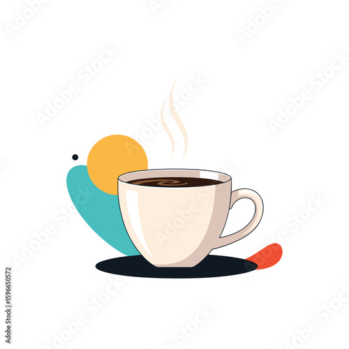 A warm cup of coffee with abstract shapes and steaming aroma evoking morning rituals and relaxation
