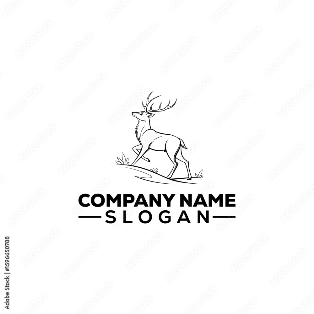 Fototapeta premium Walking Deer with Antlers on Hillside