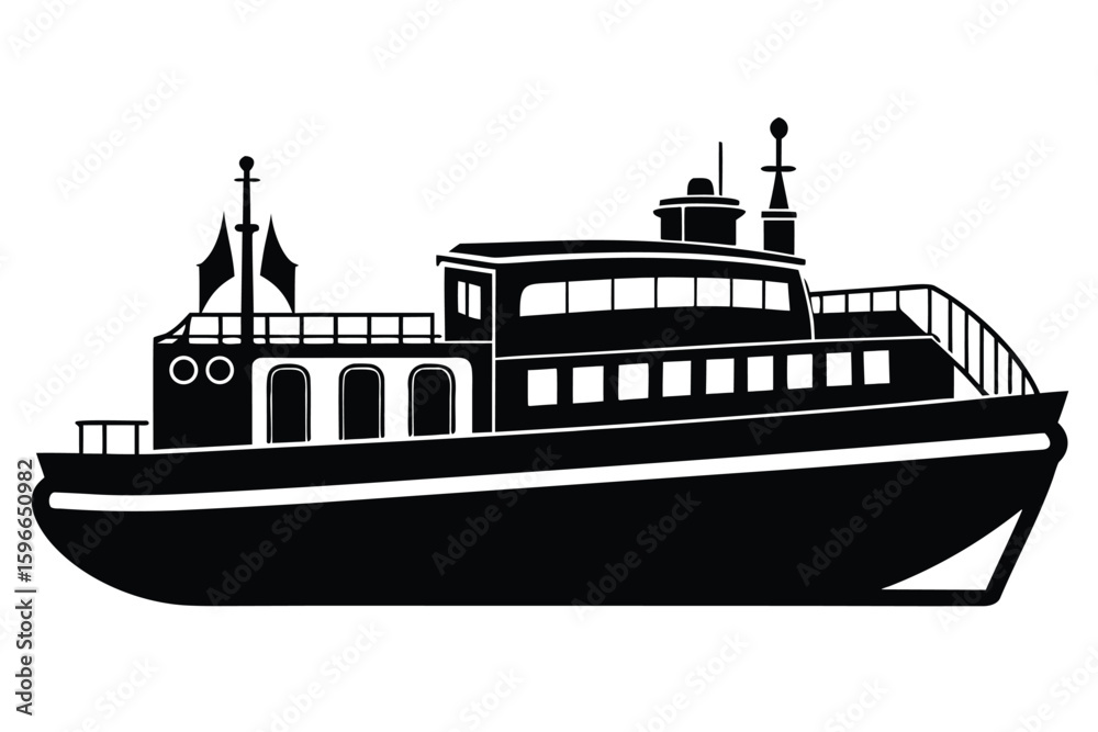 Obraz premium Side view showcases a black and white silhouette of a large passenger cruise ship