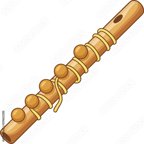 Traditional Indian Bamboo Flute (Bansuri).  Musical Instrument Vector Illustration