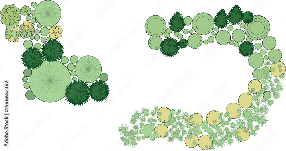 Fototapeta premium architecture drawing plant tree top view, Includes greenery, bushes