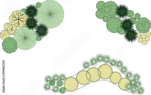 architecture drawing plant tree top view, Includes greenery, bushes