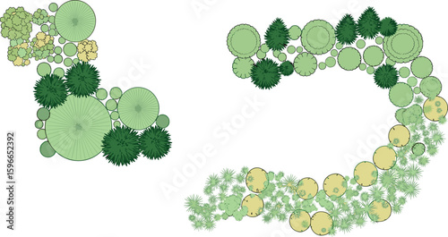 architecture drawing plant tree top view, Includes greenery, bushes