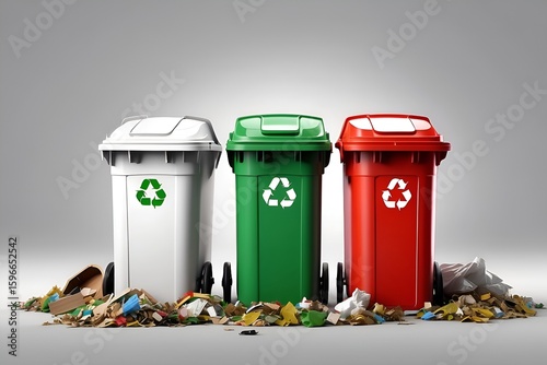 waste management three recycle bins in three colors
