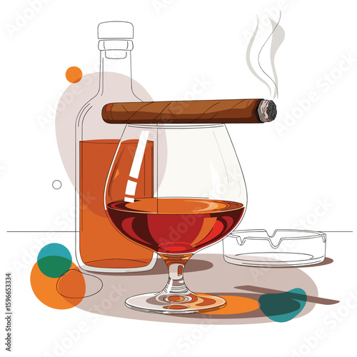 Elegant evening unwinding with rich brandy cigar and sophisticated ambiance