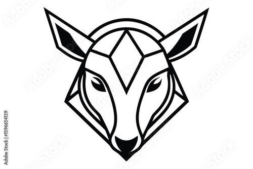 Simplified black and white raccoon head shows symmetrical stylized features on a plain canvas