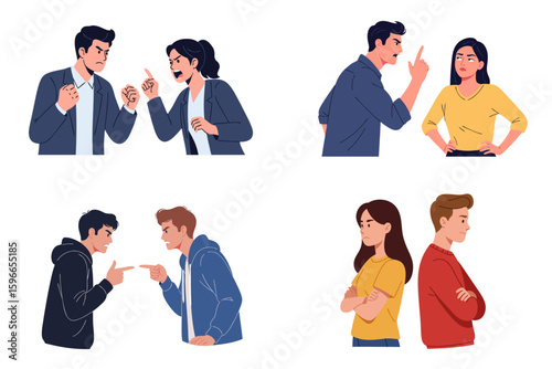 People Engaged in Conflict and Disagreement Illustrating Emotional Arguments and Relationships