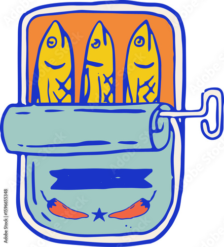 Vintage Canned Spicey Sardines Illustration