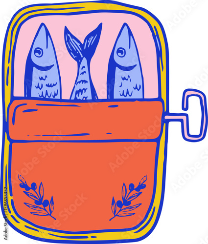 Vintage Open Can of Sardines Illustration
