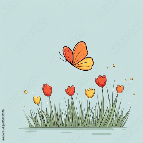 Vibrant butterfly on colorful flowers