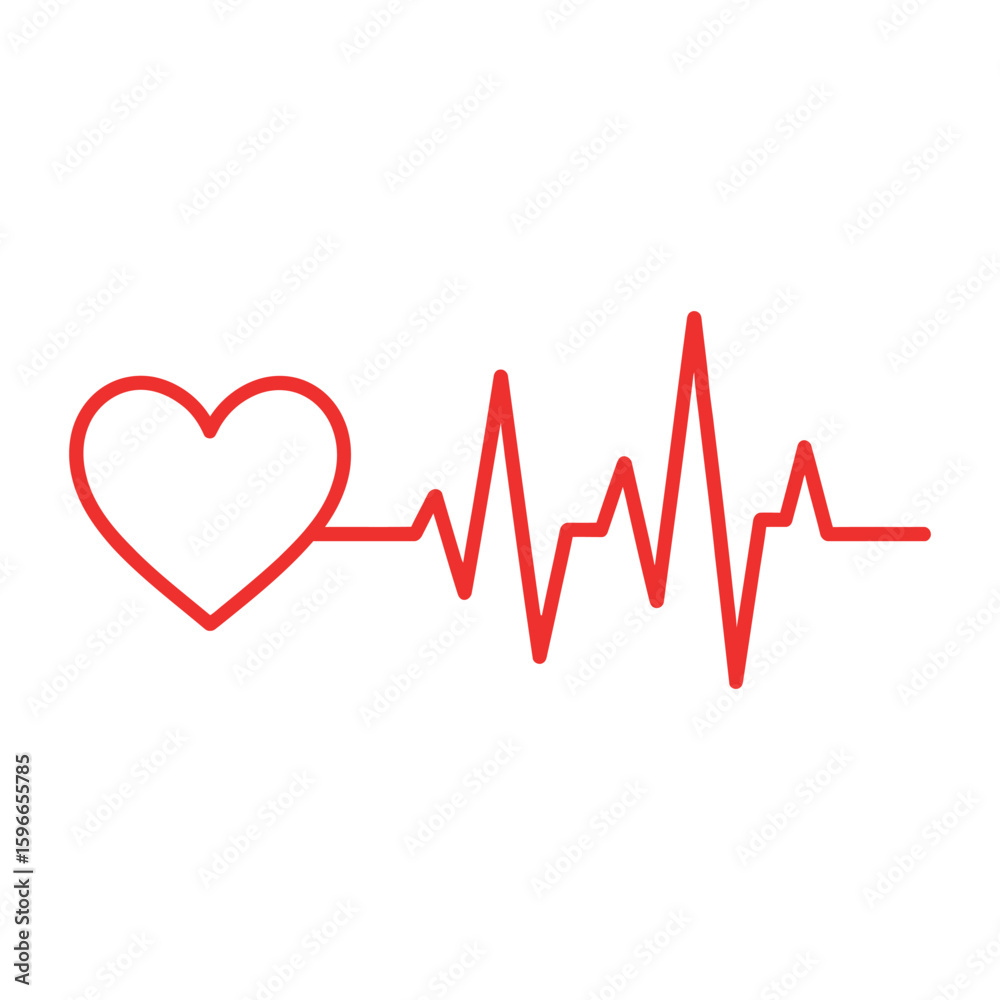 Minimal Red Heartbeat Line Vector Illustration with EKG and ECG in Silhouette Style. Minimal Red Heartbeat Line Vector Illustration with EKG and ECG in Silhouette Style.