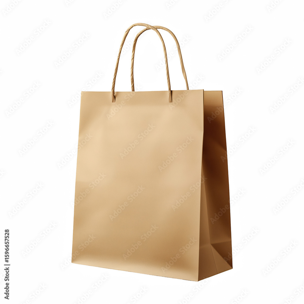 Plain brown kraft paper shopping bag with flat handles isolated on white background Plain brown kraft paper shopping bag with flat handles isolated on white background