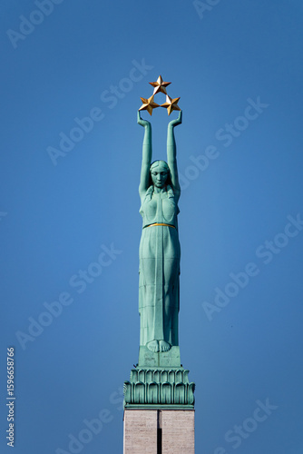 Freedom Monument known as Milda, located in the centre of Riga, the capital of Latvia