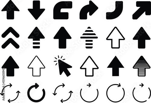 Icon set featuring various arrows and directional symbols for design and navigation purposes 
