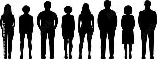 Diverse group of people silhouettes standing together in a row, a team concept