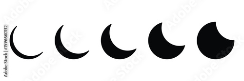 Celestial moon phases icon set for lunar cycle astronomy and space science vector illustration in modern minimal silhouette design.