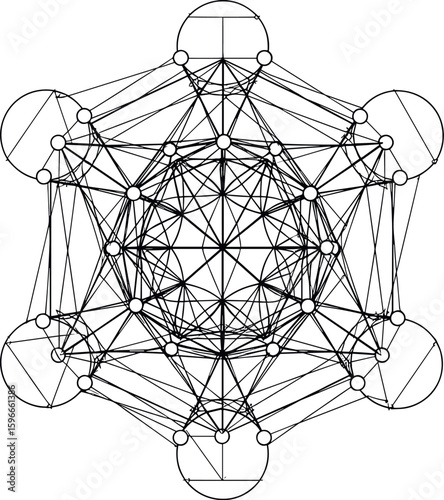 Sacred Geometry. Metatrons Cube, stroke vector, a mystical symbol, derived from the Flower of Life