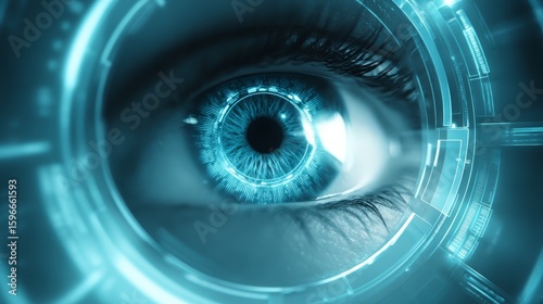 Closeup of futuristic eye with technology, a vision of cybernetic enhancement futuristic