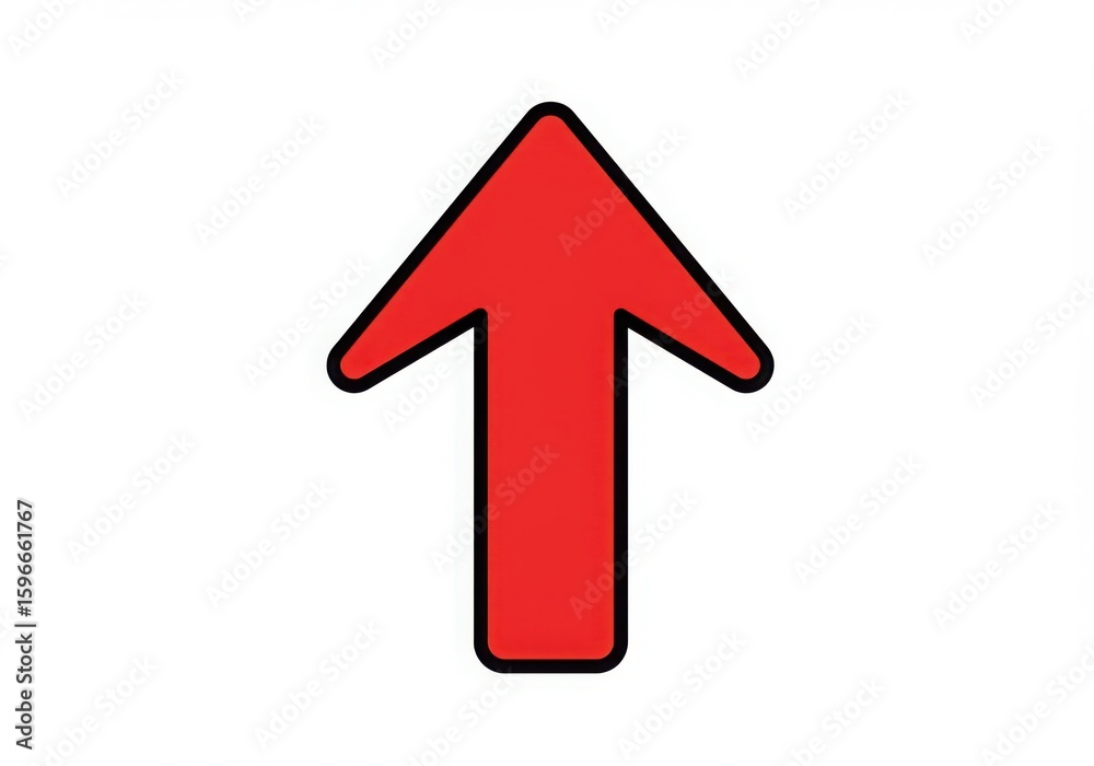 A bold red arrow pointing directly upwards isolated on white background A bold red arrow pointing directly upwards isolated on white background