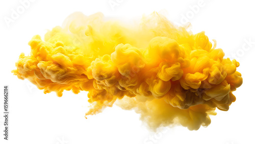 A vibrant explosion of yellow and orange smoke or ink, isolated on a transparent background
