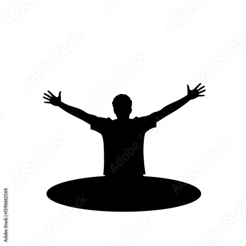 Silhouette of person climbing out of dark hole with arms raised, concept of psychological support, therapy, counseling, self-improvement  