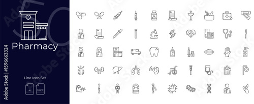 Pharmacy Line Editable Icons set. Vector illustration in modern thin line style of Pharmacy icons: medicine, pill, drug, etc