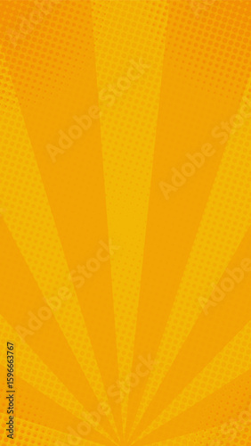 Yellow comic vertical background with sun rays and halftones. Suitable for comics, prints, posters, etc.