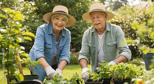 Fototapeta Naklejka Na Ścianę i Meble -  Elderly couple gardening together
