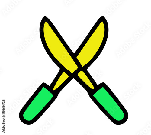 A stylized illustration of crossed garden shears, ready for cutting.