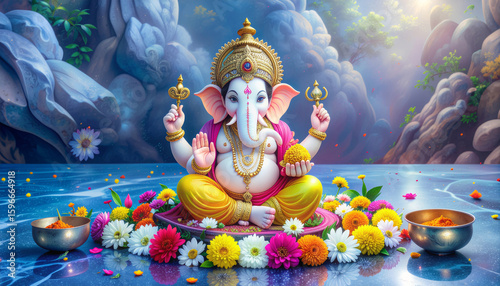 Colorful Artistic Illustration of Lord Ganesha