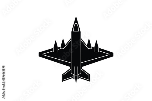 Modern Military Jet Fighter with Missiles Top View in Black Silhouette