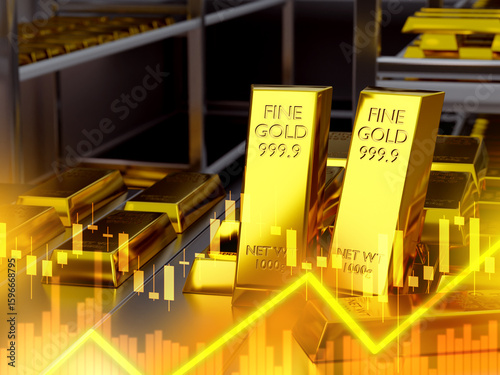 Stacks of gold bars with gl...