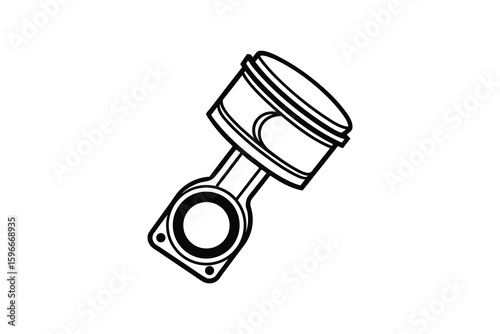 Isolated Engine Piston and Connecting Rod Illustration in Black and White Silhouette Style