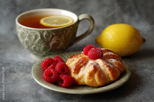Raspberry Pastry with Tea and Lemon