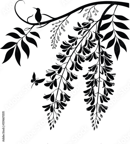 Elegant wisteria flower silhouette art