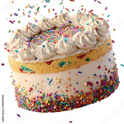 Professional Detailed Clean 3D cartoon confetti cake with  isolated image, transparent background, ideal for digital art and advertising, print-ready, HD resource, royalty-free