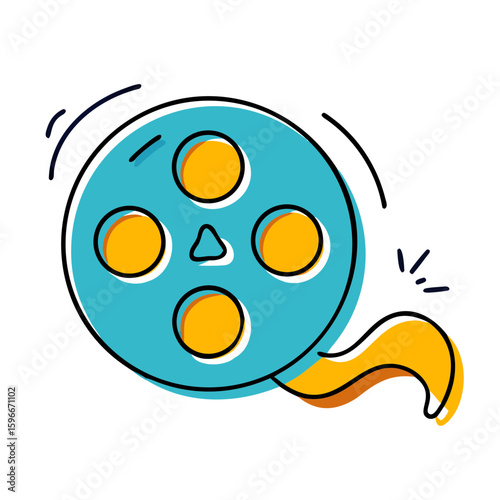 Icon of colorful film reel with a flowing strip in a fun and playful design