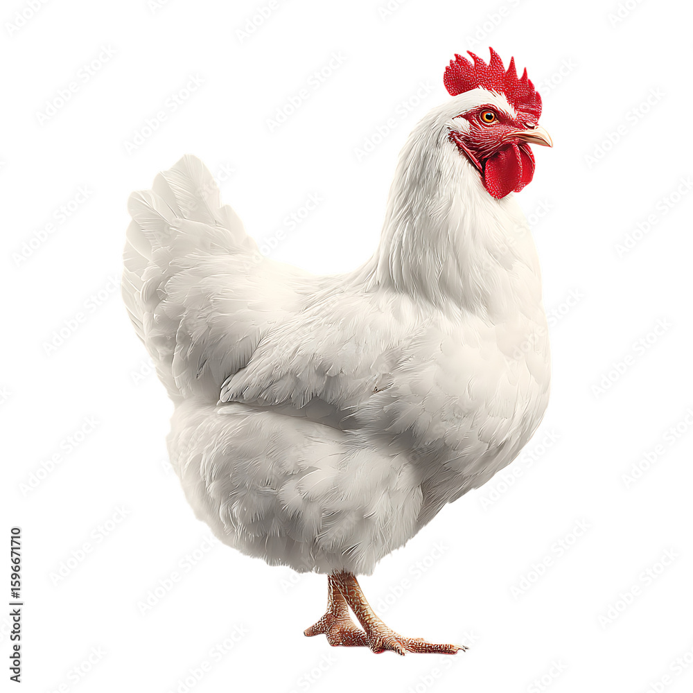 Fototapeta premium A pristine white hen stands majestically.