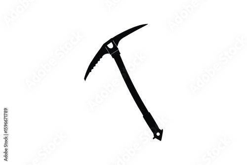 Minimalist Ice Axe Illustration in Black and White Silhouette Style for Climbing and Mountaineering Adventures silhouette