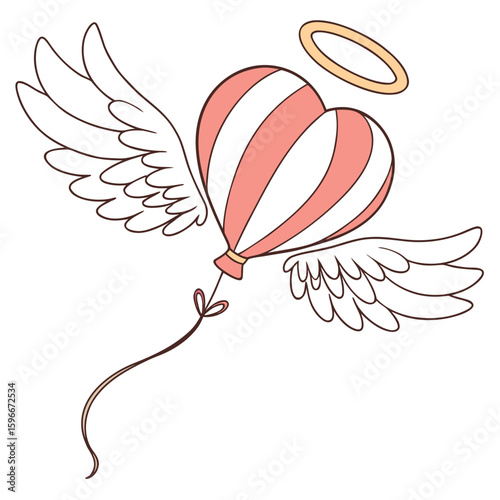 A heartshaped balloon with angel wings and a halo
