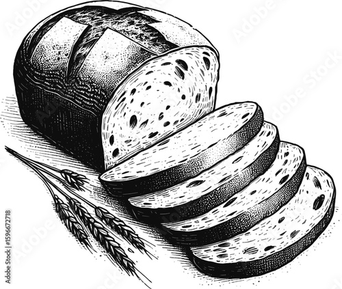 Bread Simplicity Sliced Ciabatta linework vintage ink sketch hand drawn bread pen drawing illustration background vector