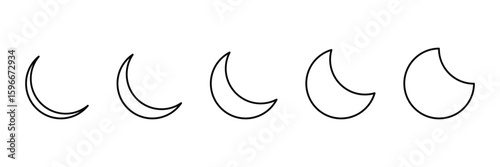 Crescent moon phases icon set for astronomy and celestial lunar cycle vector illustration in modern minimal abstract style design.